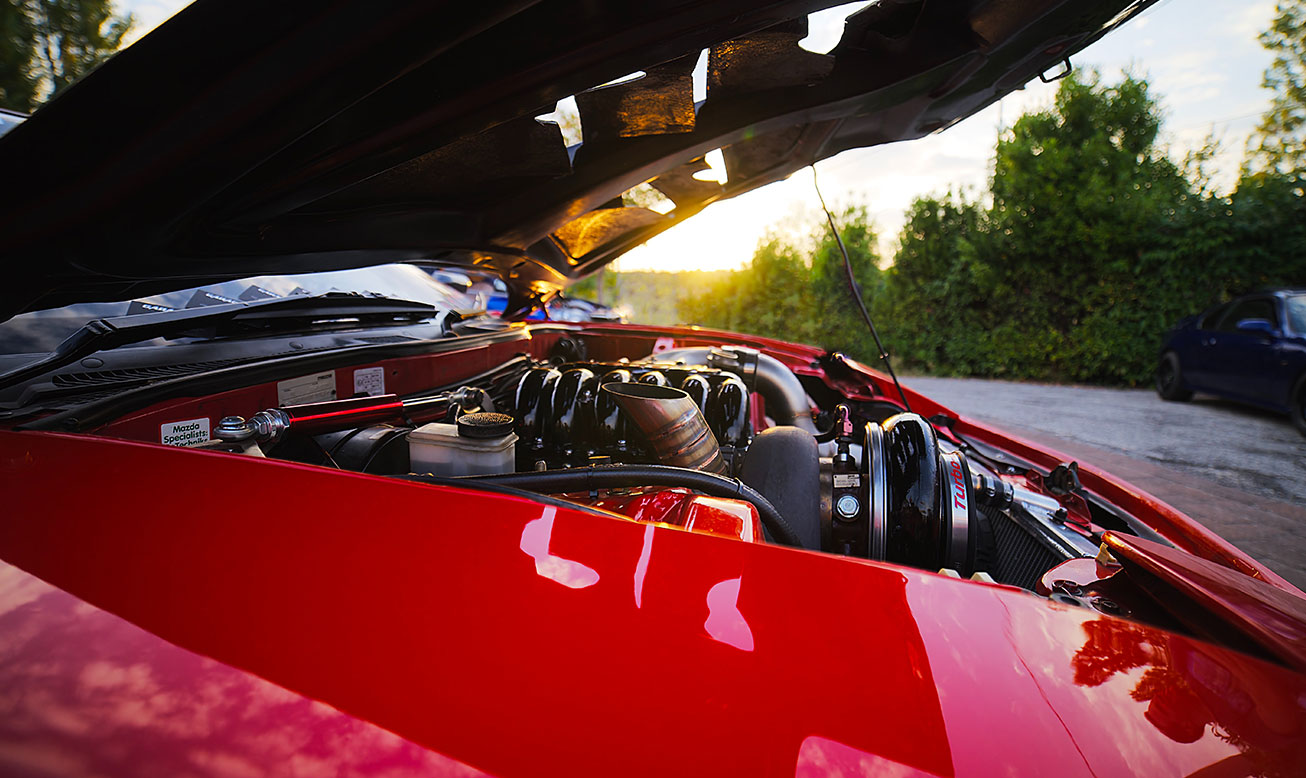 Red Car Engine with Turbocharger